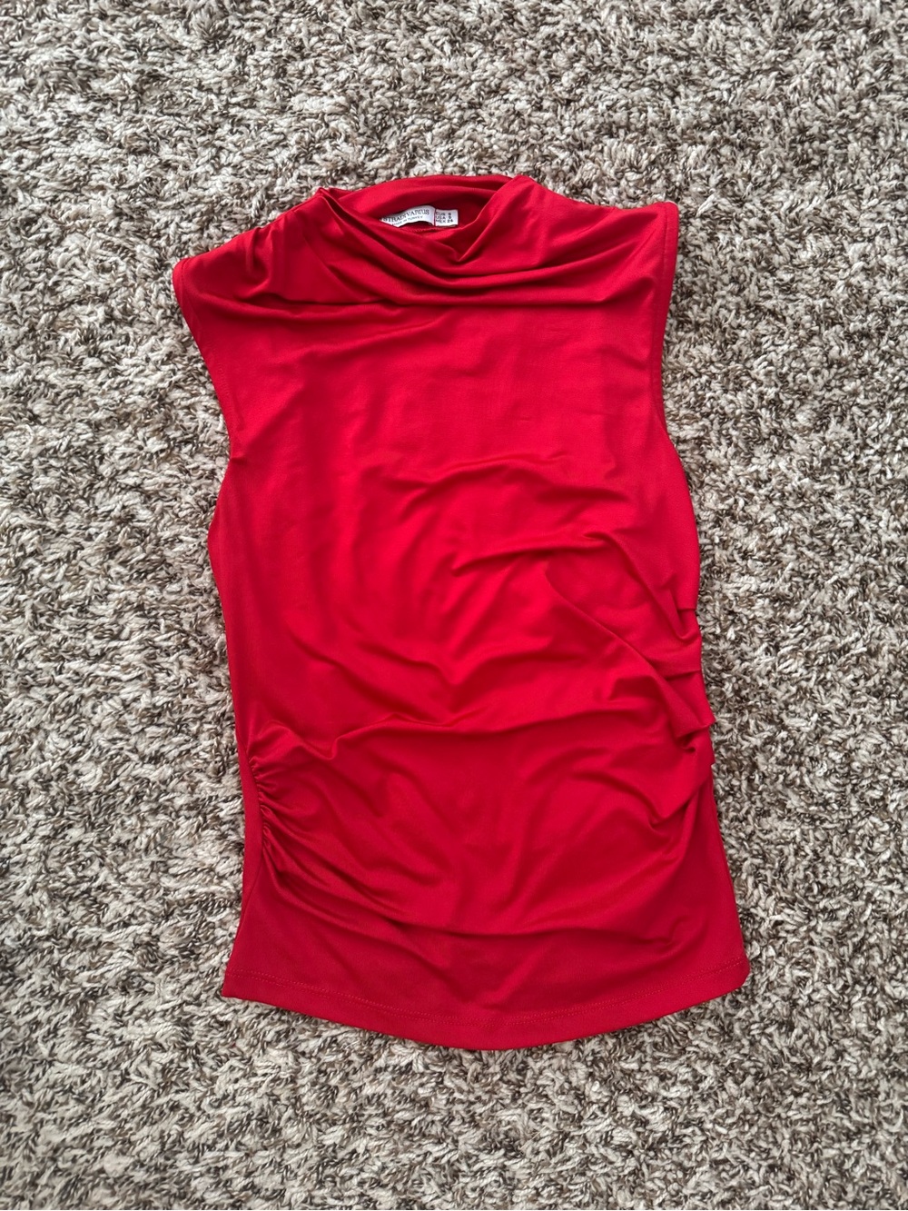 Sleeveless Red Drape-Neck Top